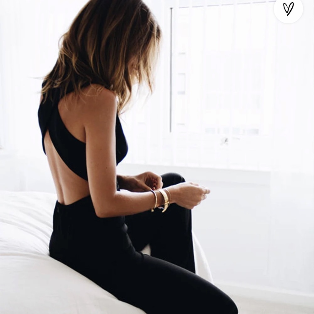 Lulu’s Thinking Out Loud Black Backless Jumpsuit- wide leg S